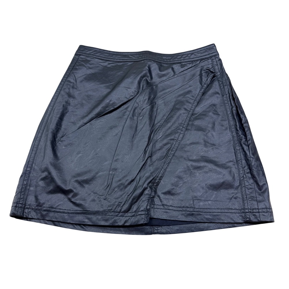 Free People Black Vegan Faux Leather Wrap Mini Skirt Size 2 Moto Edgy Asymmetric